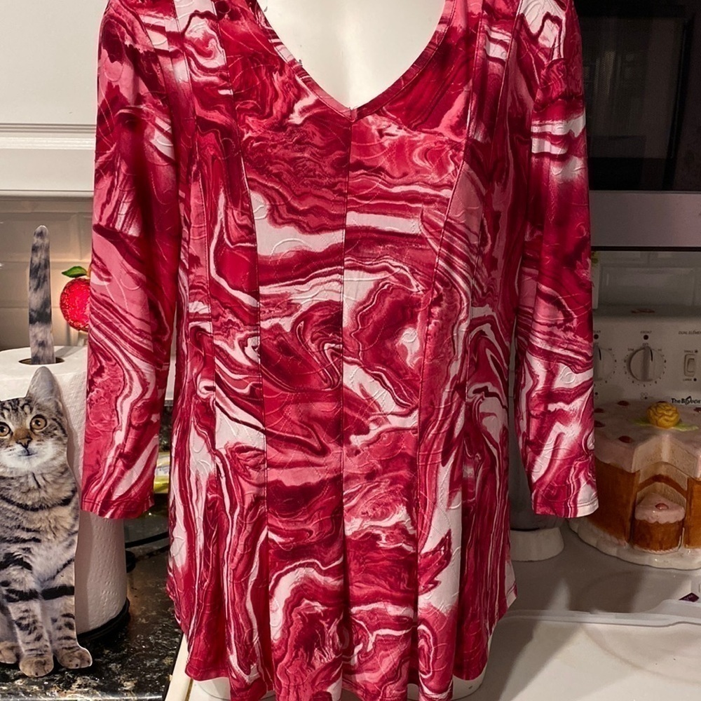 B womens Sami & Jo casual stretch bright pink 3/4 sleeve regular size top L
